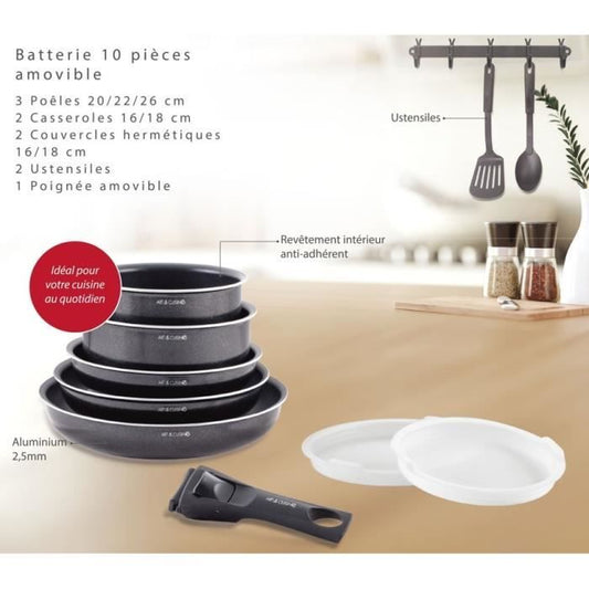 Cookware set - All hobs including induction - ART & CUISINE - AC1083 - Aluminum - 10 pieces - Black