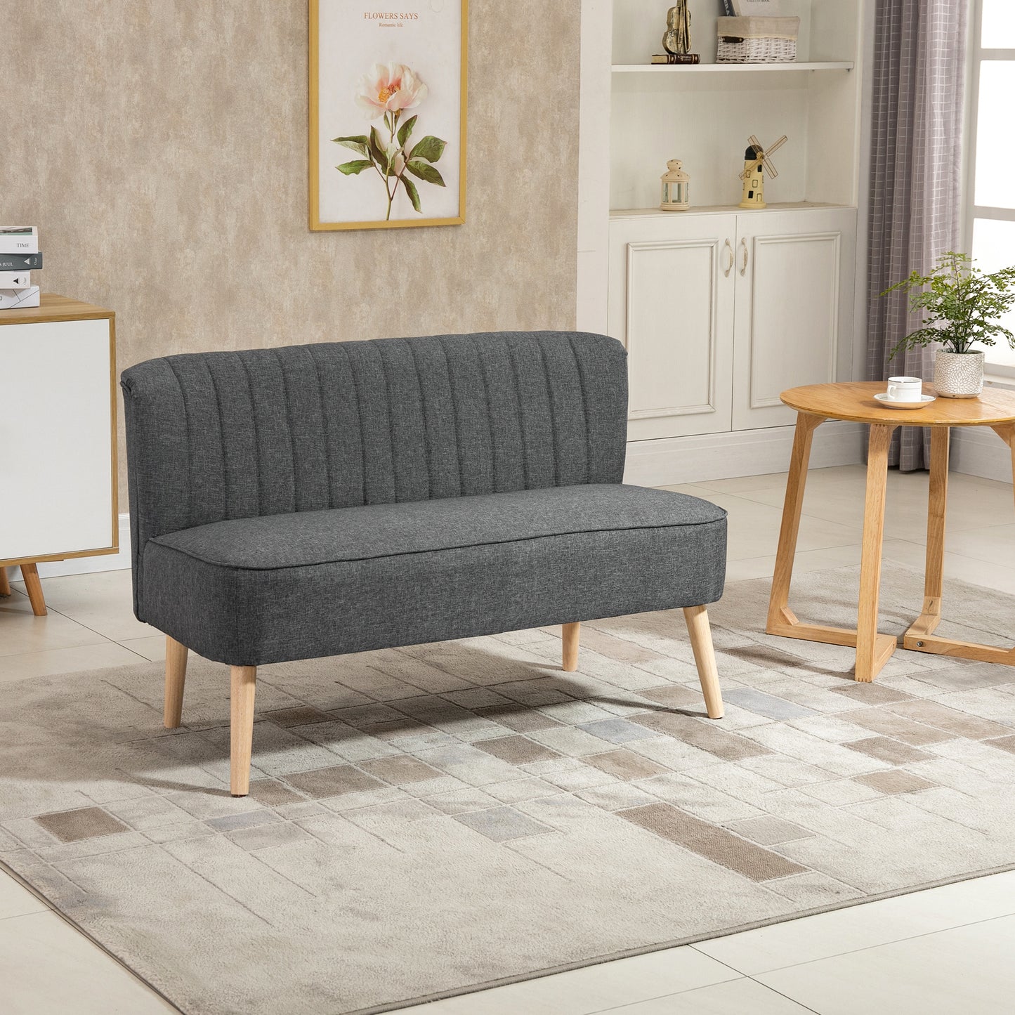 HOMCOM 2-Sitzer Sofa, weiche Polsterung, pflegeleichter Bezug, bis 150 kg, 117 x 56,5 x 77 cm, Dunkelgrau