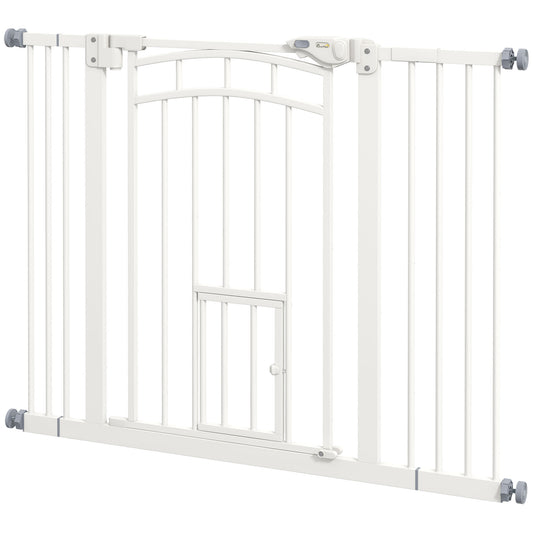 PawHut Treppenschutzgitter Hundeschutzgitter, automatisches Schließen, Einhandbedienung,100 cm x 4 cm x 76 cm, Weiß