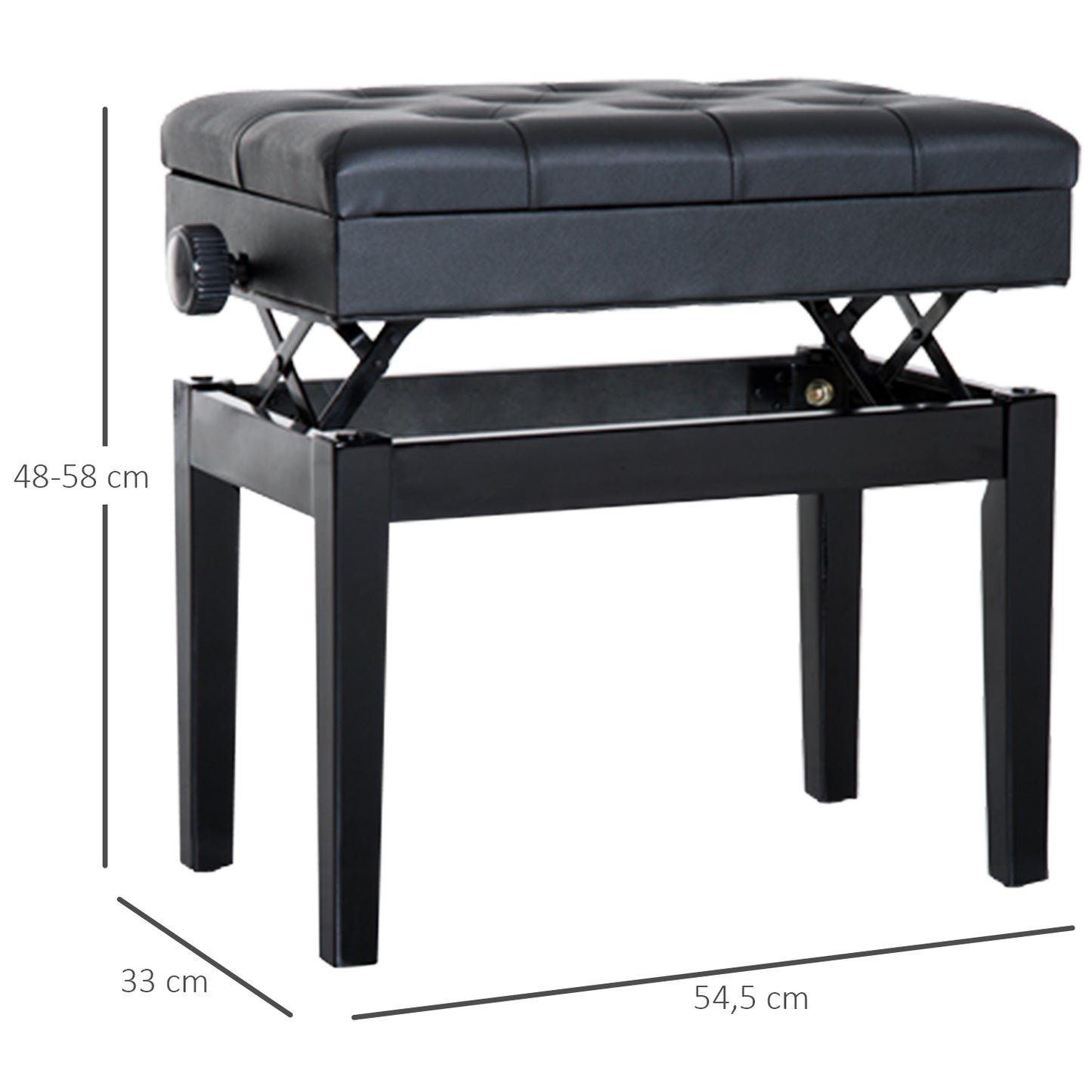 HOMCOM Klavierhocker Höhenverstellbar Klavierbank mit Verstecktem Stauraum, Pianobank mit Kunstleder Kissen Keyboardbank für Piano Keyboard 54,5 x 33 x 48-58 cm Schwarz