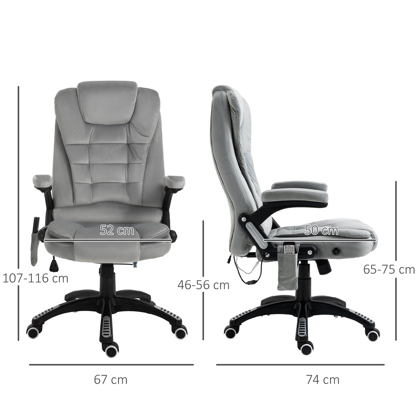 Vinsetto Bürostuhl mit Massagefunktion Ergonomischer Chefsessel mit Heizfunktion, Liegefunktion, Wippfunktion Höhenverstellbar 360° Drehbar Computerstuhl mit Seitentasche, Samtoptik, Grau