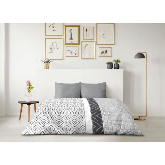 ETHNO Microfiber Duvet Cover Set - 1 Duvet Cover 220 x 240 cm + 2 Pillowcases 63 x 63 cm - Grey