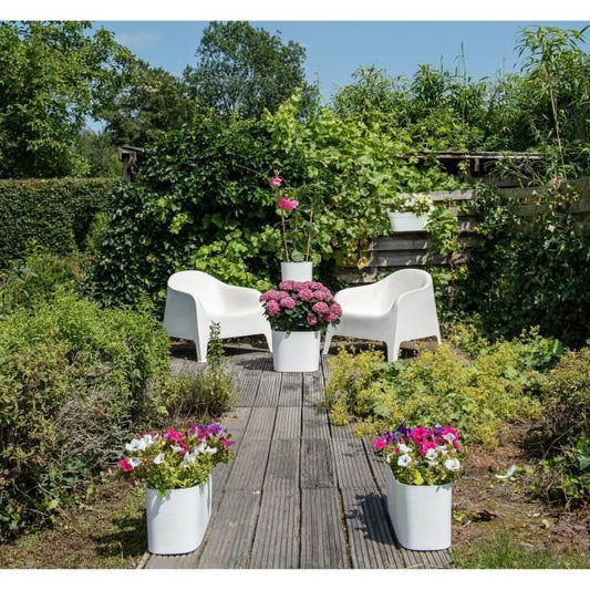 Planter with water reserve - GARDEN ID Respect - White 50 x 17 cm - 100% household waste - 100% recyclable - Structured surface.