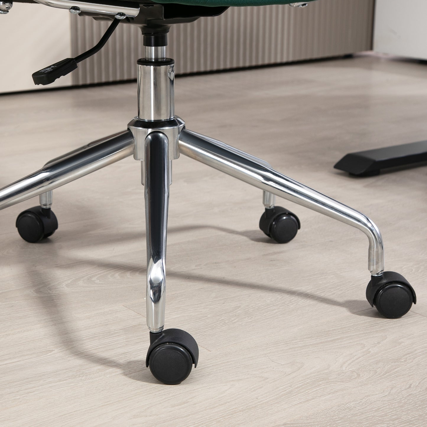 HOMCOM Bürostuhl, Boho-Design, Holzarmlehnen, drehbar, verstellbar, bis 120 kg, Stahl, Grün