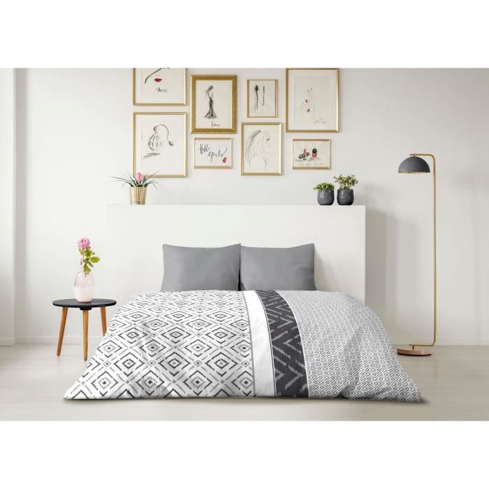 ETHNO Microfiber Duvet Cover Set - 1 Duvet Cover 240 x 260 cm + 2 Pillowcases 63 x 63 cm - Grey