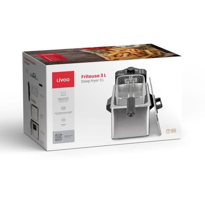 3 L Deep Fryer - LIVOO - DOC216 - 2000W - 3L - Removable stainless steel tank - Removable frying basket - Adjustable thermostat
