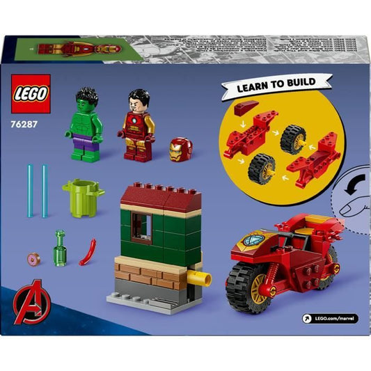 LEGO Marvel 76287 Iron Man with Motorcycle and Hulk, Avengers Set with Minifigures