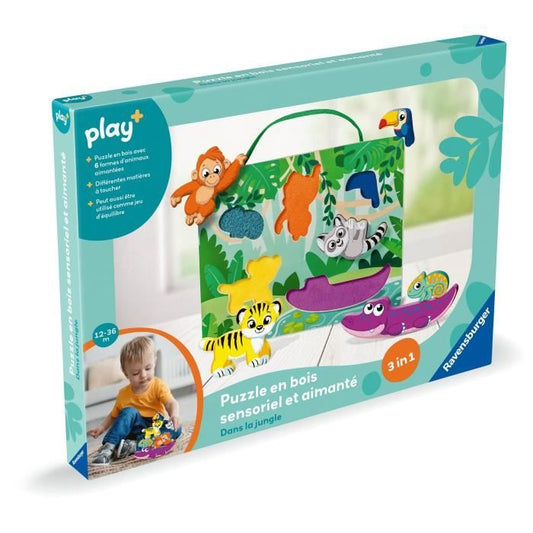 Ravensburger play+, Sensory and magnetic wooden puzzle - In the jungle, 6-36 months, Early years, baby