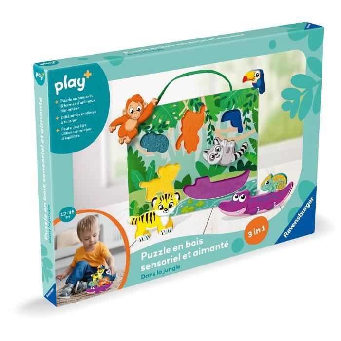 Ravensburger play+, Sensory and magnetic wooden puzzle - In the jungle, 6-36 months, Early years, baby