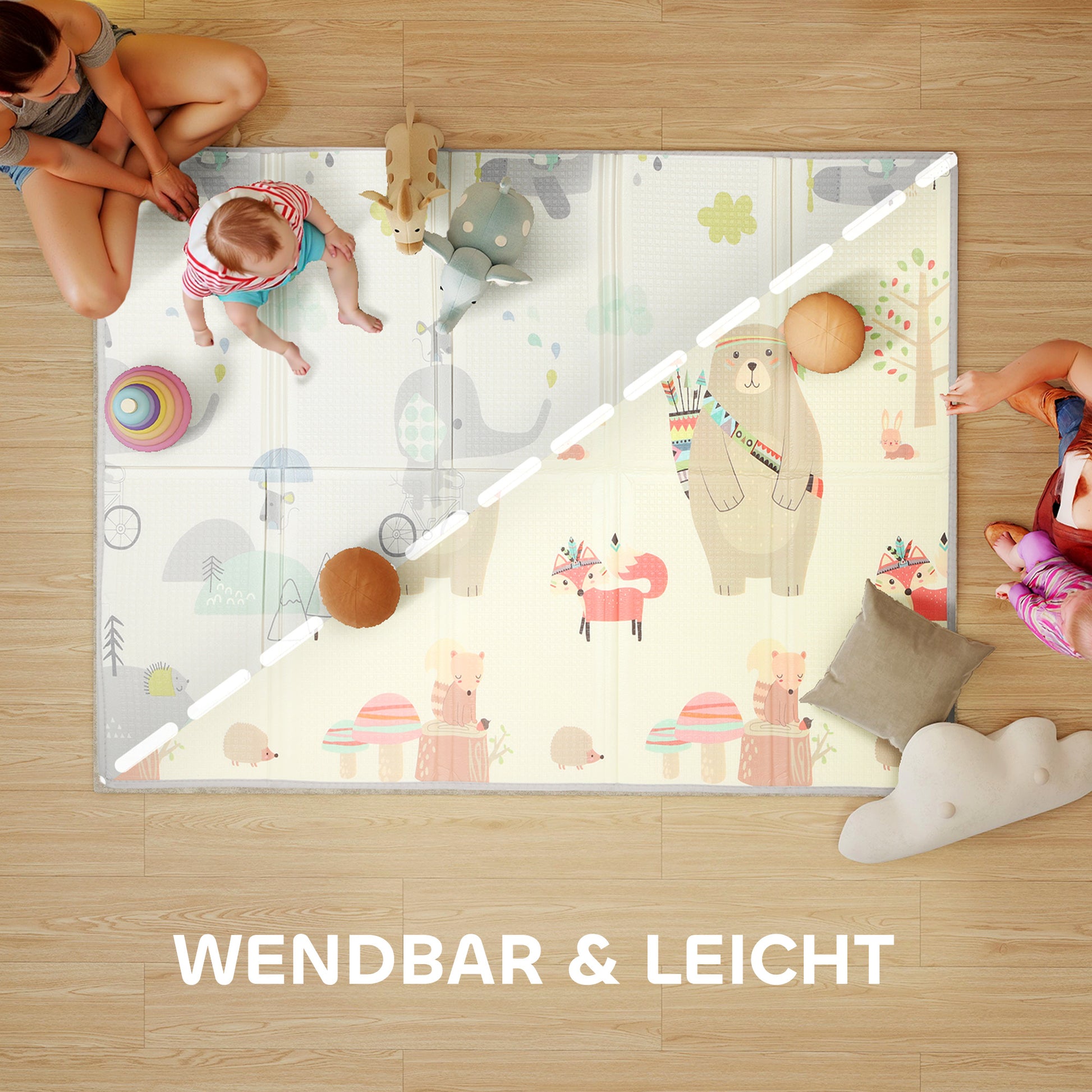 AIYAPLAY Baby-Spielmatte, Tiermuster, Schaumstoff, 1,5 cm dicke Polsterung, rutschfest