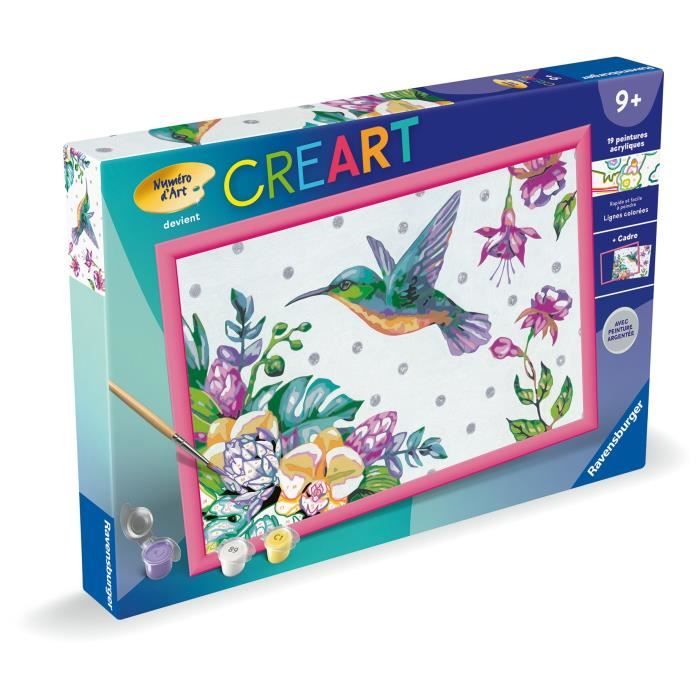 CreArt Kids 31x21cm Hummingbird and Exotic Flowers, Paint by Numbers Kit, Art Number, Ages 7+, 25851, Ravensburger