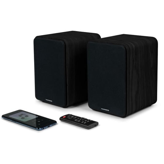THOMSON WS600DUO - Set of 2 speakers with wooden box - 100W - Bluetooth 5.0 - 2 RCA outputs - Black