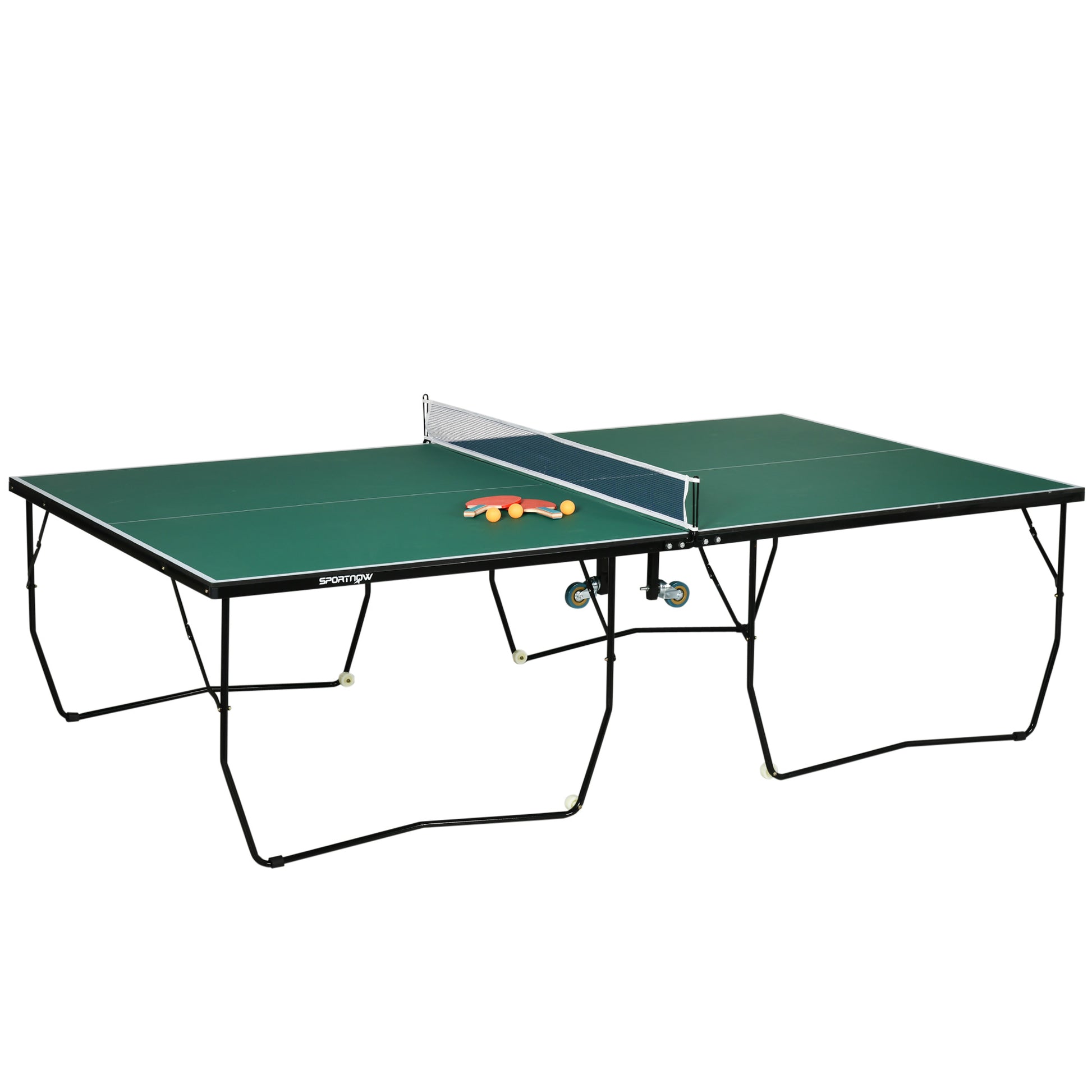 SPORTNOW Tischtennisplatte Tischtennis-Set, klappbar, 8 Rollen, inkl. Schläger u. Bälle, 274 cm x 152.5 cm x 76 cm, Grün