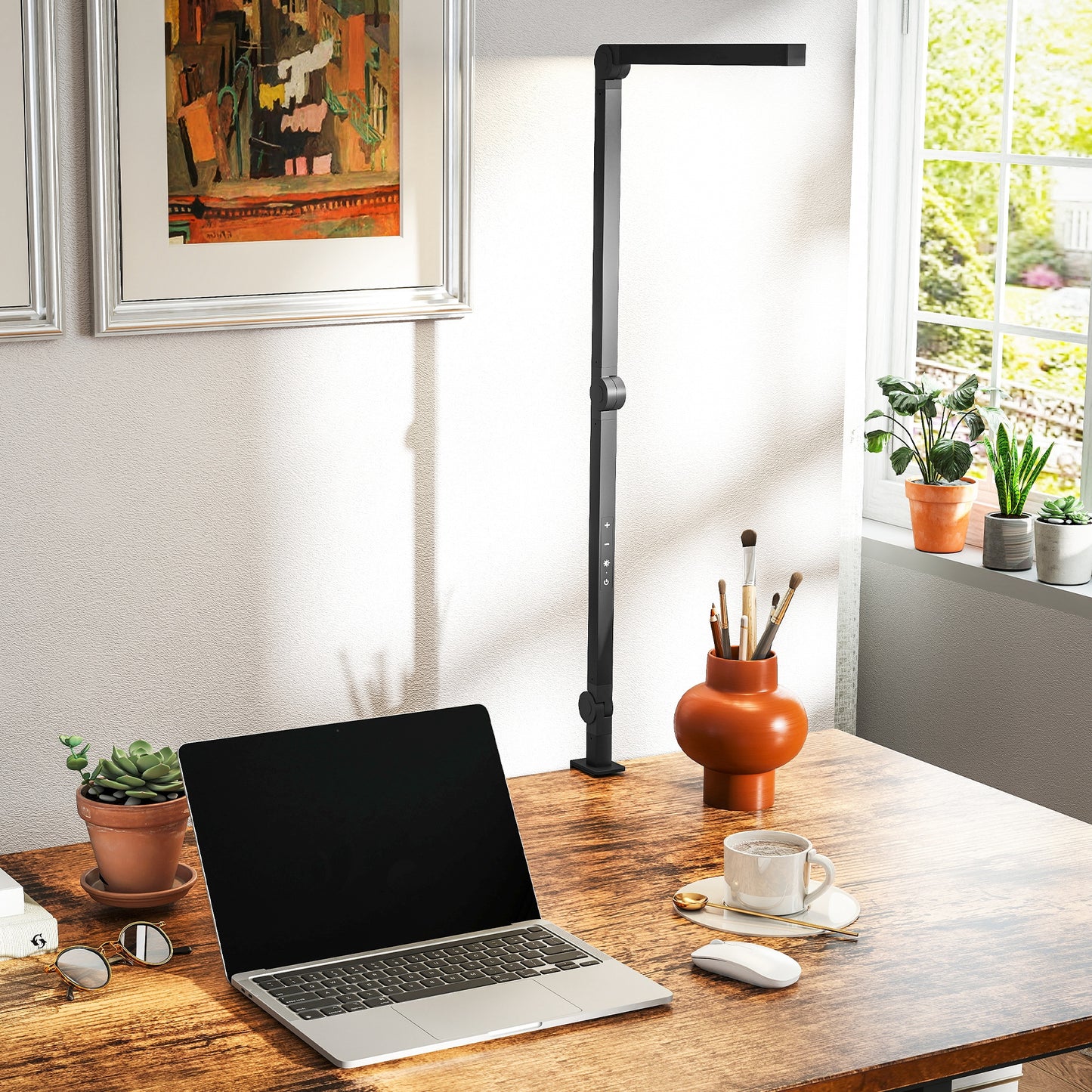 HOMCOM Schreibtischlampe, anpassbare Helligkeit und Farbe, Metallklemme, 96 LEDs, Schwarz