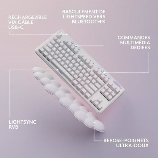 Logitech G - Gaming Keyboard - G715 Mechanical Wireless Tactile (GX Brown) with Wrist Rest - White Mist
