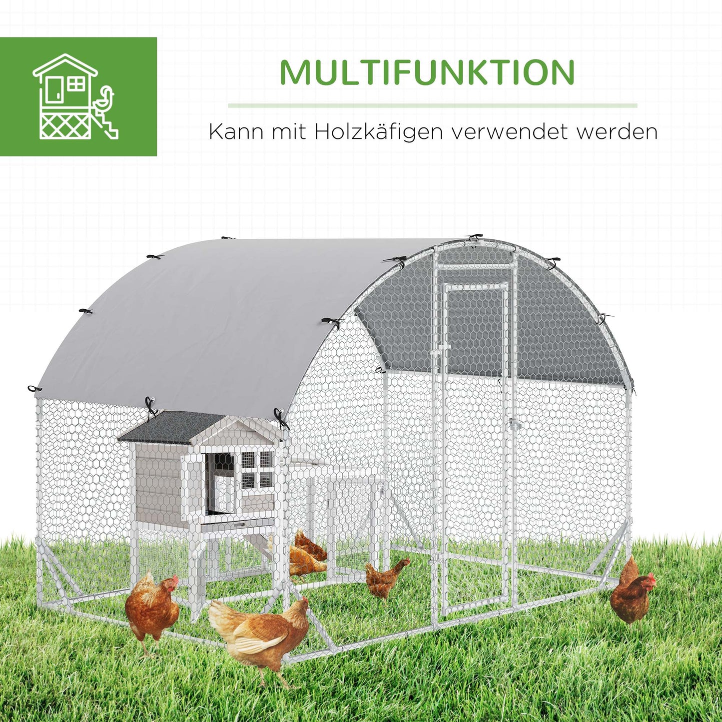 PawHut Gehege für Kleintiere, Outdoor-Freilaufgehege für Hühner, Kaninchen, Enten, stabile Konstruktion, Stahl und Oxford-Stoff