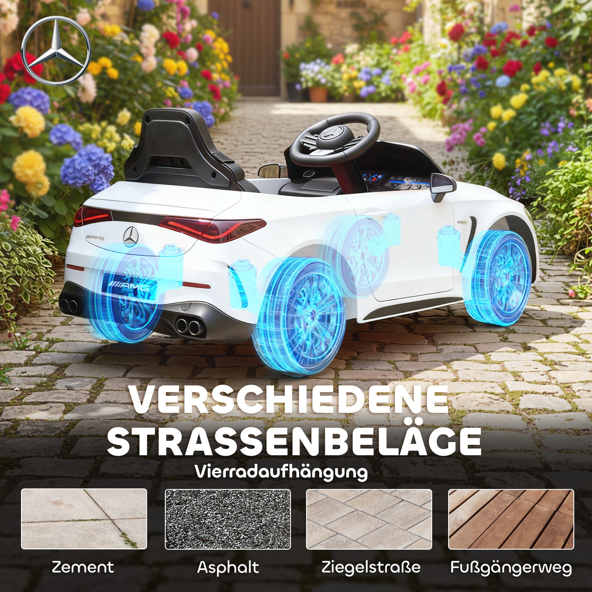 AIYAPLAY Kinder-Elektroauto, Mercedes-Design, 12V Motoren, Fernbedienung, LED-Lichter, Musik, für 3-6 Jahren Kinder, Weiß