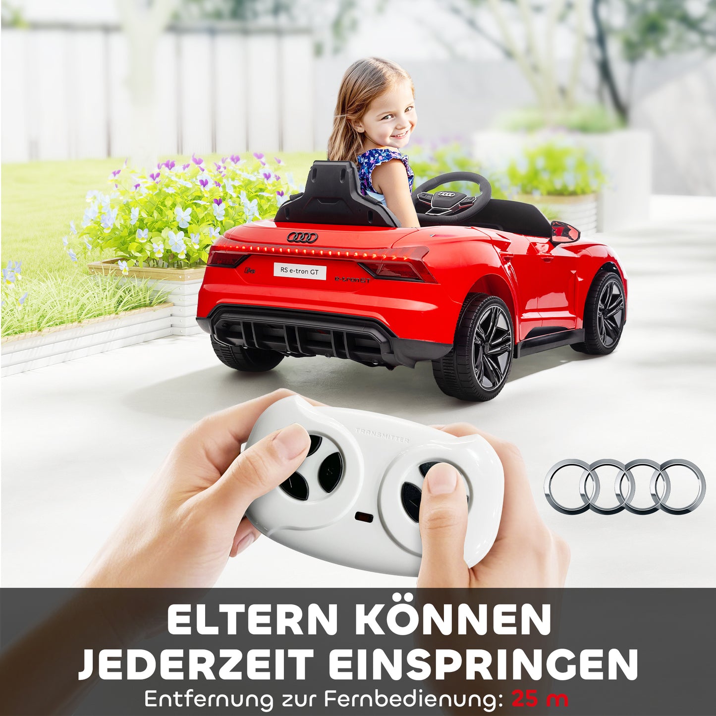 HOMCOM Kinderauto, Elektroauto, Audi-lizenziert, mit Sicherheitsgurt, Fernbedienung, Licht, rot+schwarz, 103 x 58 x 41cm