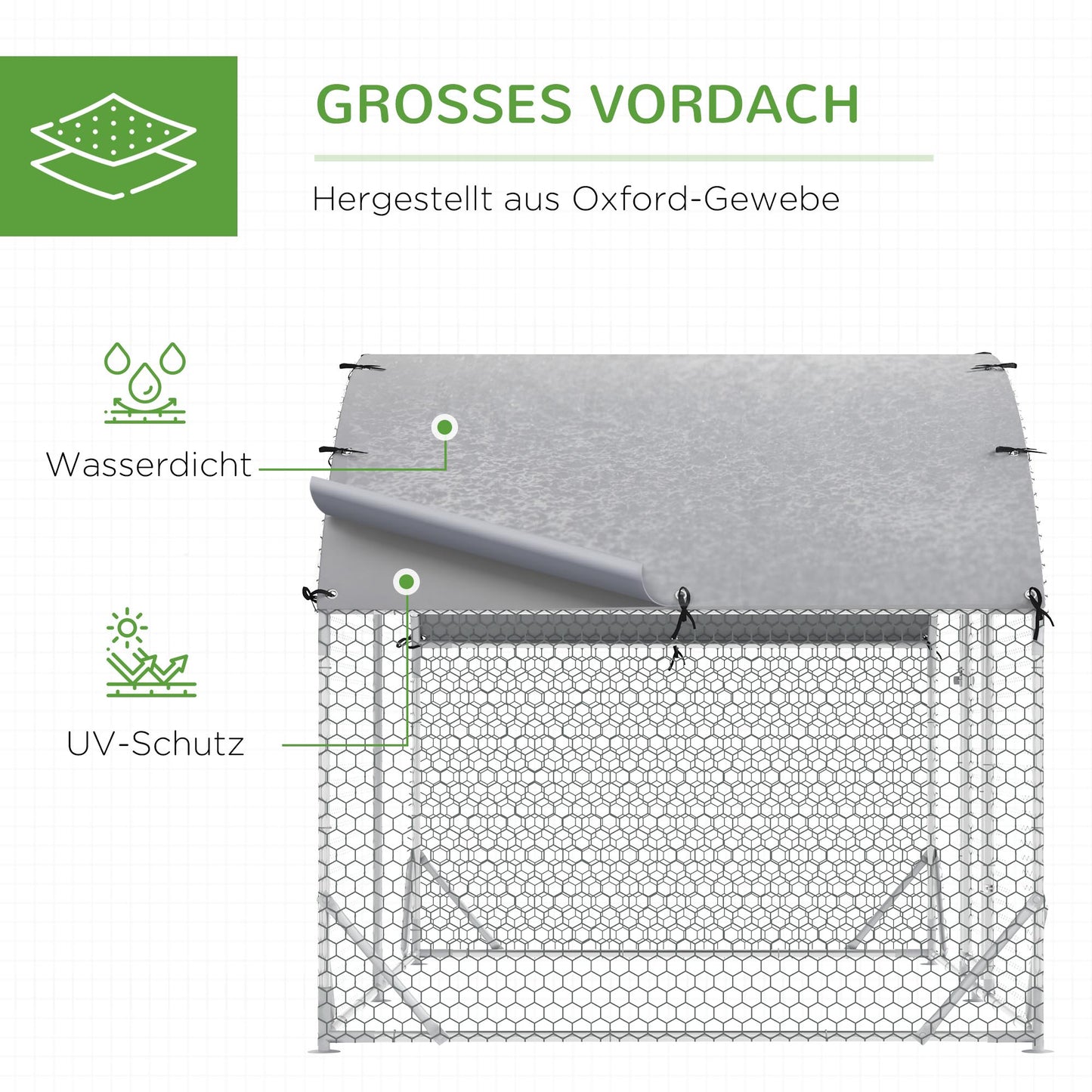 PawHut Gehege für Kleintiere, Outdoor-Freilaufgehege für Hühner, Kaninchen, Enten, stabile Konstruktion, Stahl und Oxford-Stoff