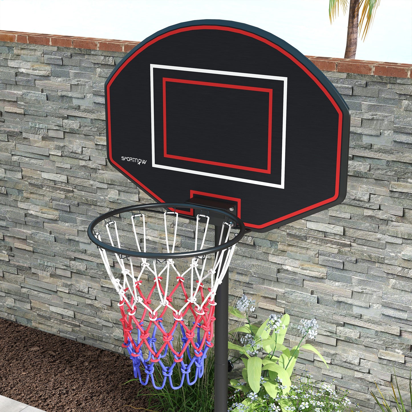 SPORTNOW Basketballständer, höhenverstellbar, robust, 1,7-2,3 m Korbhöhe, Stahlrahmen, Schwarz