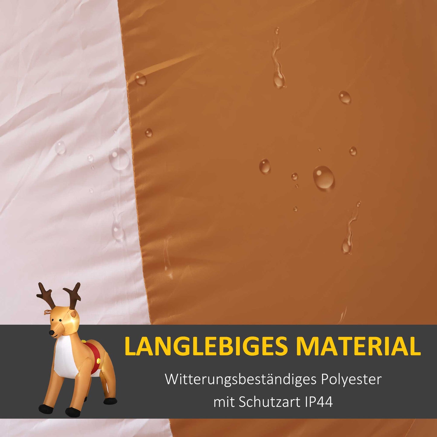 HOMCOM Aufblasbares Rentier, 1,8 m, LED-Lichter, Zubehör, automatisches Aufblasen, Gelb