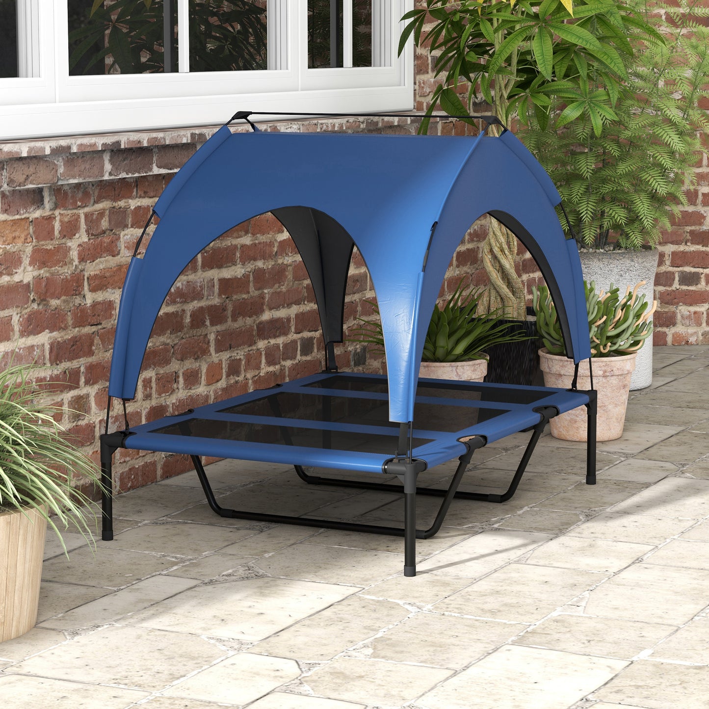 PawHut Hundebett Outdoor-Hundebett, wetterbeständig, erhöhtes Gestell, 106 x 76 x 94 cm, Dunkelblau