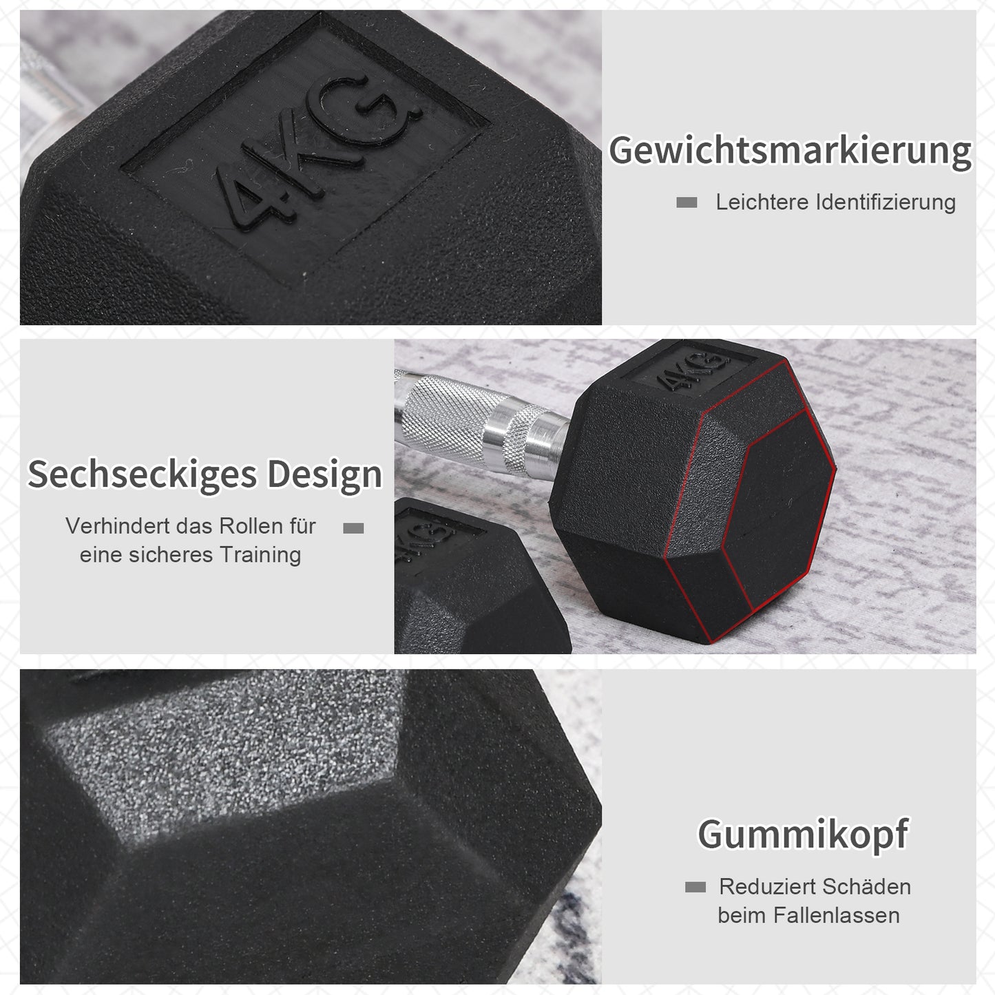 HOMCOM Hexagon Hanteln, 2er Set Hanteln mit gerändeltem Griff, Kurzhantelset aus Gusseisen, 2 x 4 kg, Kurzhanteln für Männer Frauen, Zuhause, Fitnessstudio, Krafttraining