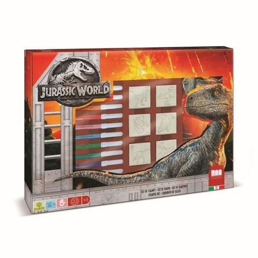Stamp set - MULTIPRINT - 4975 - Jurassic World - 7 wooden and latex stamps, 12 Giotto markers, ruler, coloring book