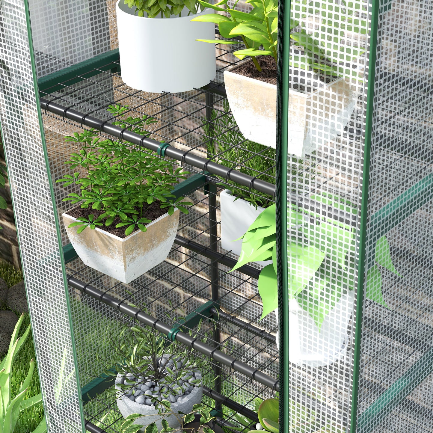 Outsunny Mini-Gewachshaus für Blumen oder Gemüse, Stahl, Kunststoff, 69L x 49B x 193H cm, Weiß