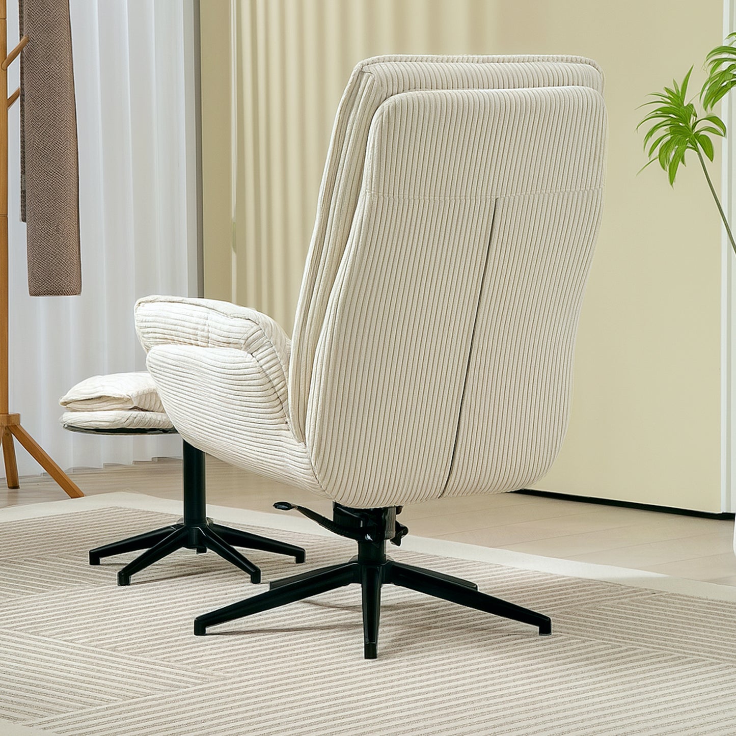 HOMCOM Drehbarer Polstersessel mit Fußhocker, Moderner Recliner-Sessel für Wohnzimmer, Schlafzimmer, Homeoffice, Beige