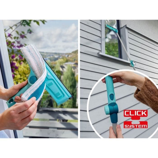 Leifheit 51320 4-in-1 window cleaner with microfibre fleece, 32cm window squeegee with patented frame cleaning function