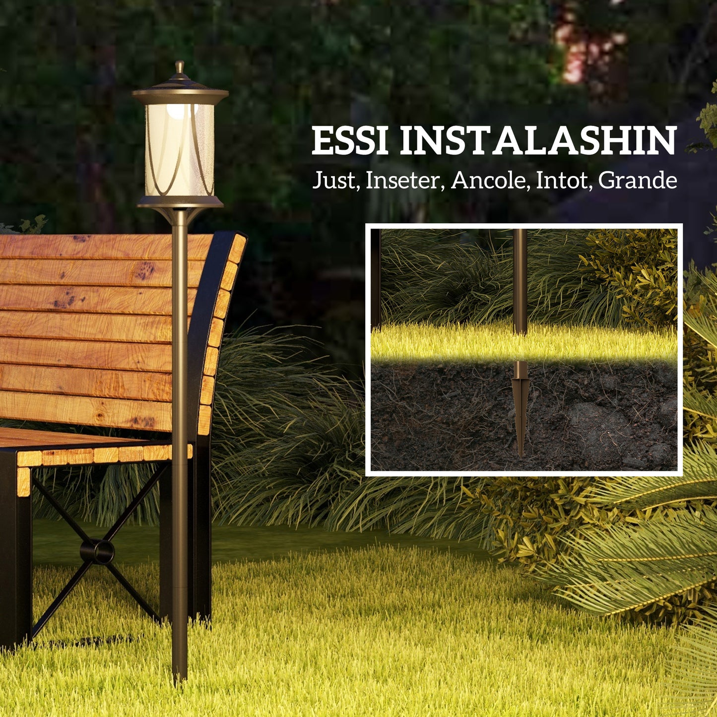 Outsunny Solar-Außenleuchte, LED, Automatikbetrieb, wetterfest, 6h Leuchtdauer, 17B x 17T x 127Hcm, Schwarz