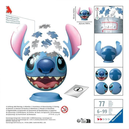 3D Puzzle Ball Disney Stitch 72 pieces, Ages 6, Ravensburger, 11574