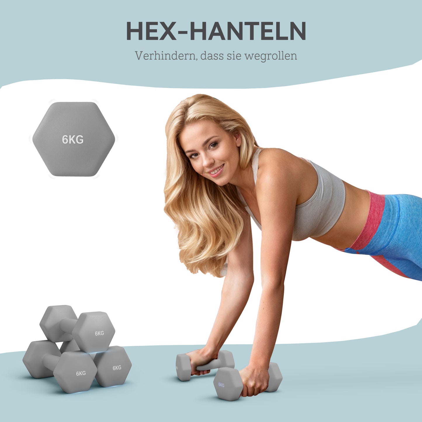 SPORTNOW 2 x 6 kg Kurzhantel-Set, sechseckiges Design, bodenfreundlich, rutschfest, Grau