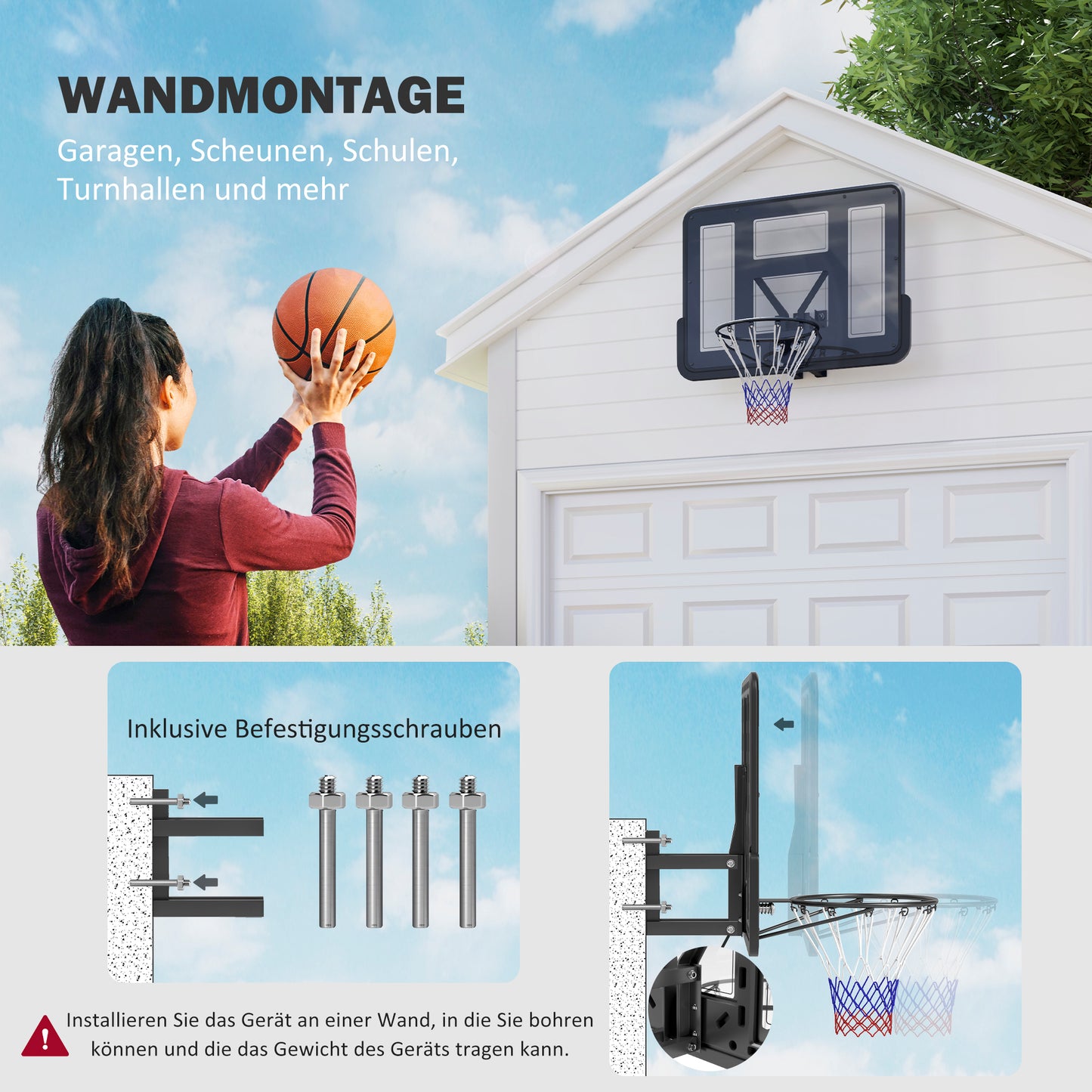 SPORTNOW Wandmontierter Basketballkorb, Reißfestes Netz, wetterbeständig, widerstandsfähig, für drinnen und draußen, Schwarz