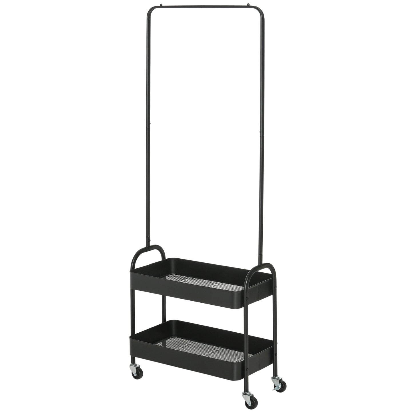 HOMCOM Kleiderständer aus Metall mit Schuhablage, fahrbar, freistehend, Schwarz