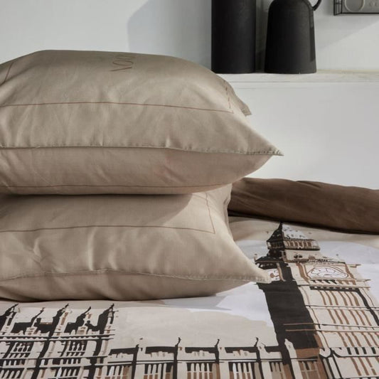Bedding set - TODAY - JAVA - 2 people - 240x220 cm - Cotton - London print - Beige