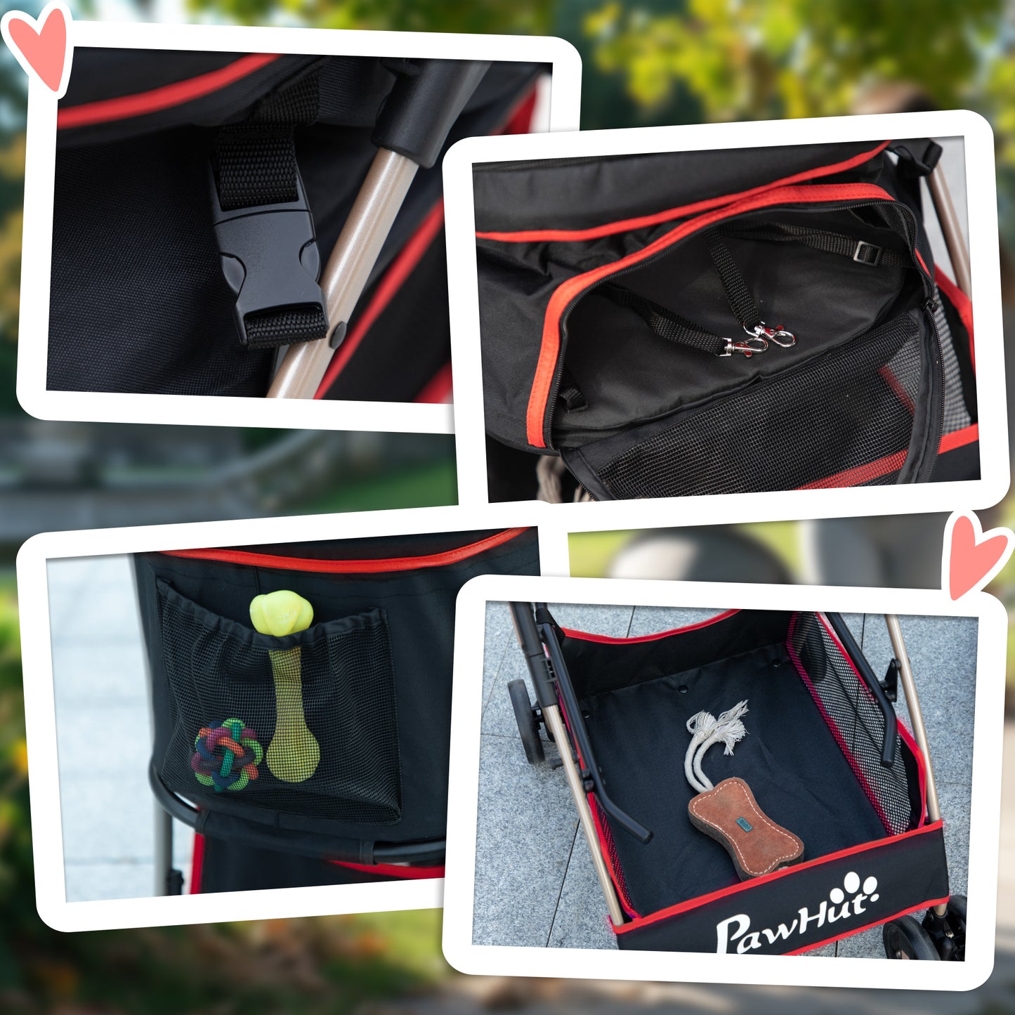 PawHut 2-in-1 Hundebuggy Tragtasche Autositz bis 10kg klappbar Bodenkorb 82 cm x 49,5 cm x 98 cm Rot