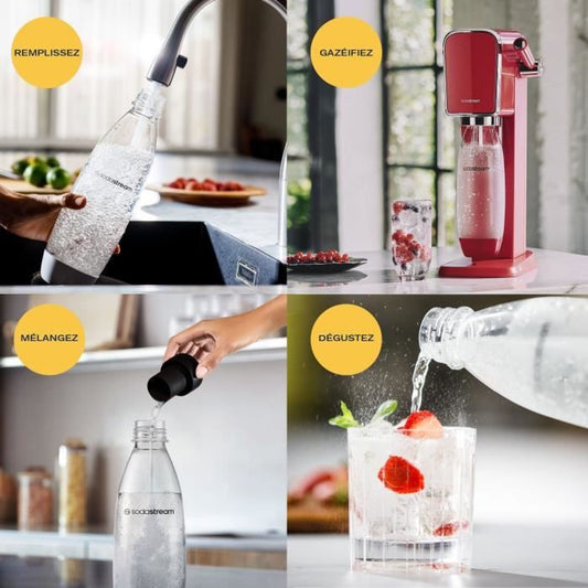 Sparkling water machine - SODASTREAM - ART Mandarine - With 1 1L bottle, dishwasher safe + 1 60L gas refill