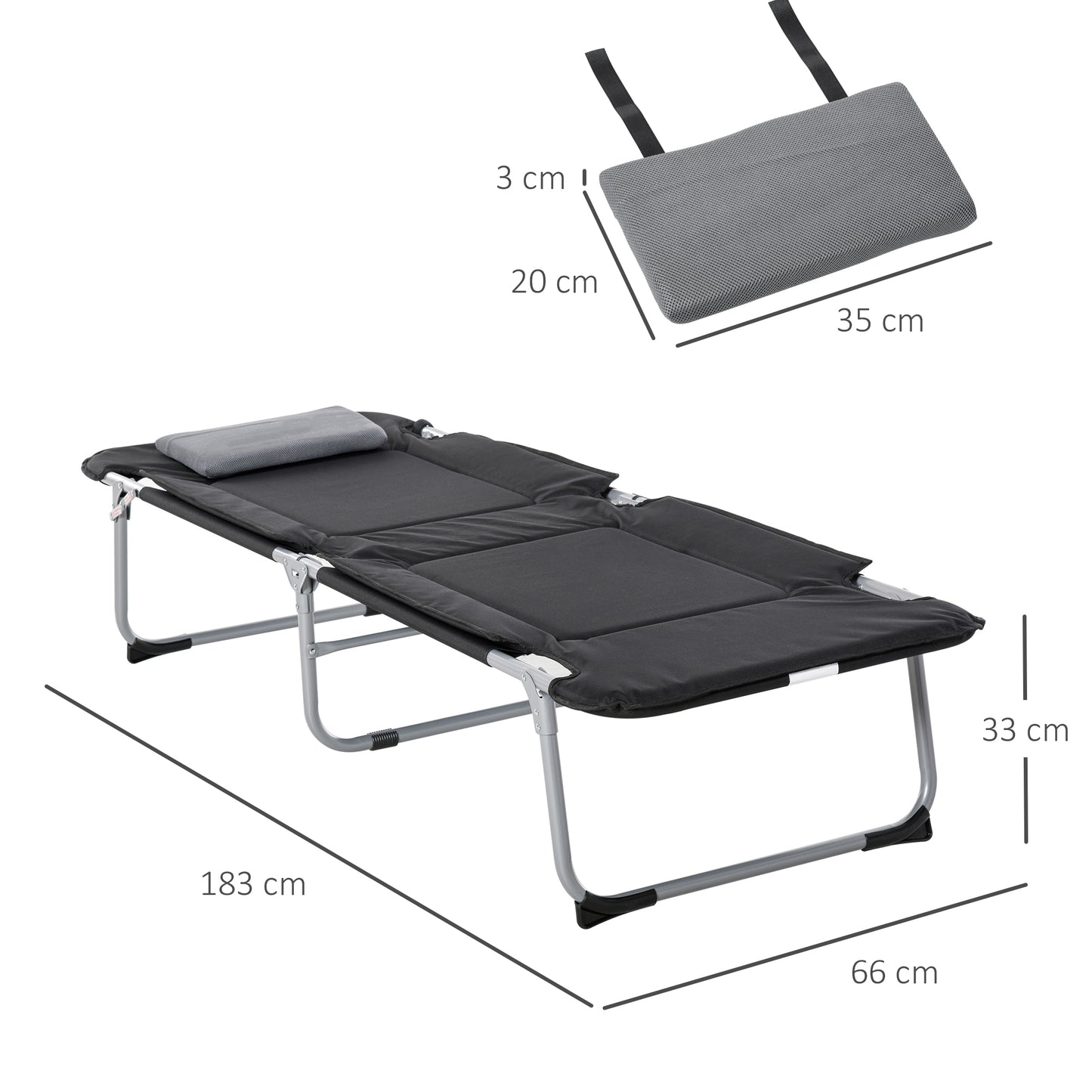 Outsunny Campingbett Feldbett Klappbett mit Kissen Campingliege für Outdoor Camping Reisen 183 x 66 x 33 cm