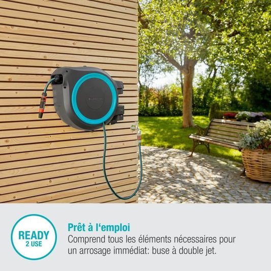GARDENA Wall-mounted automatic hose reel RollUp L 30 m with white border