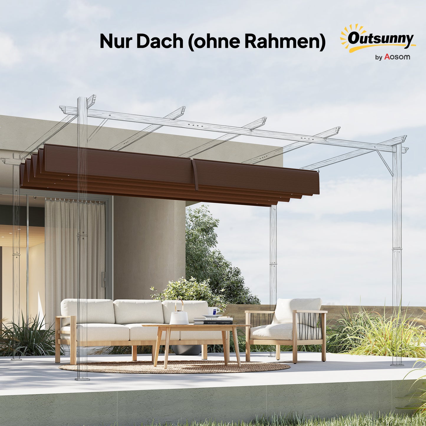 Outsunny Ersatzdach für 2,85 x 2 m Gartenpavillon, ausziehbar, einfache Montage, Polyester, Kaffee