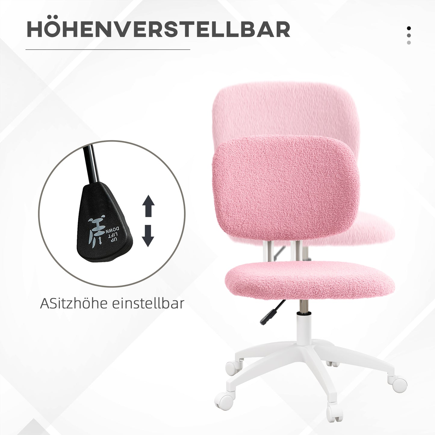Vinsetto Bürostuhl Computerstuhl drehbar, höhenverstellbar, 48 cm x 53 cm x 80-90 cm, Rosa