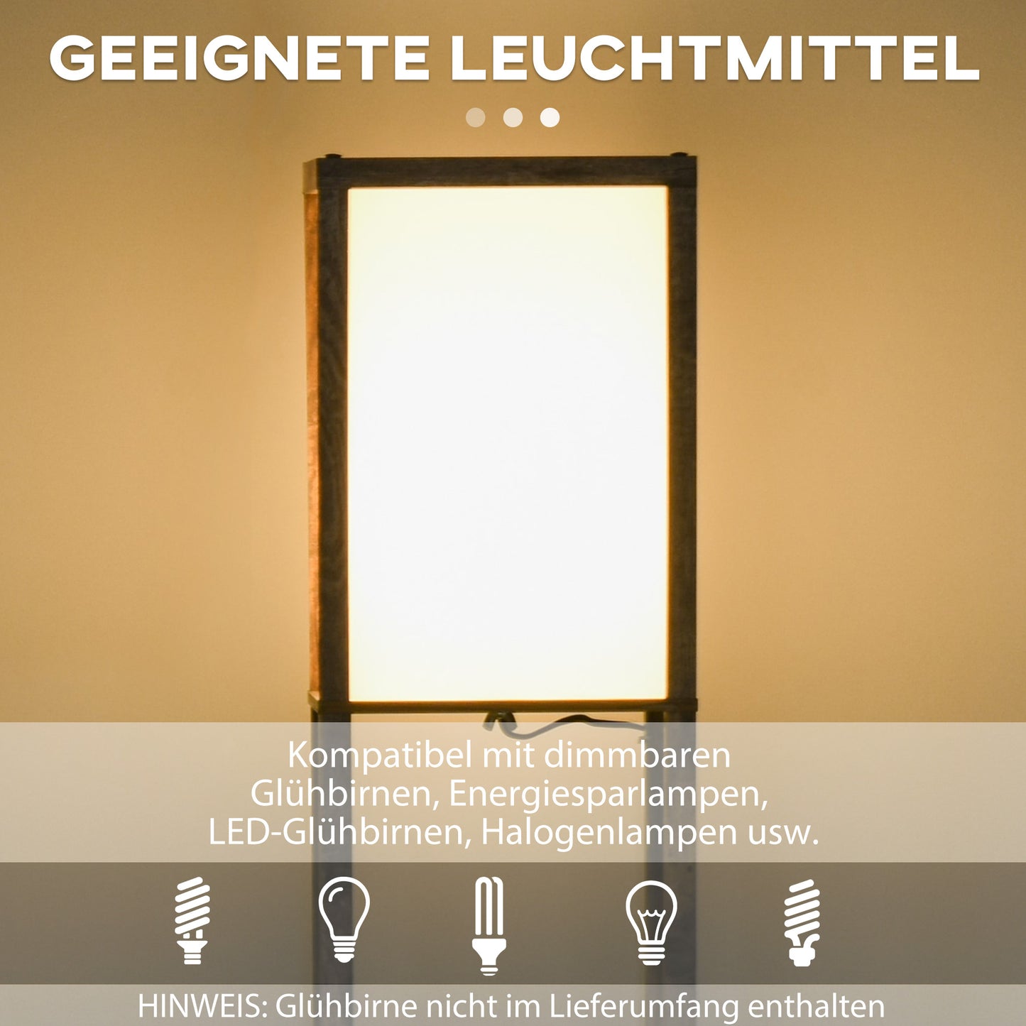 HOMCOM Stehlampe mit Regalen, Stehleuchte, Holz, 26 x 26 x 160 cm, für Wohn-/Schlafzimmer (Ohne Glühbirne)