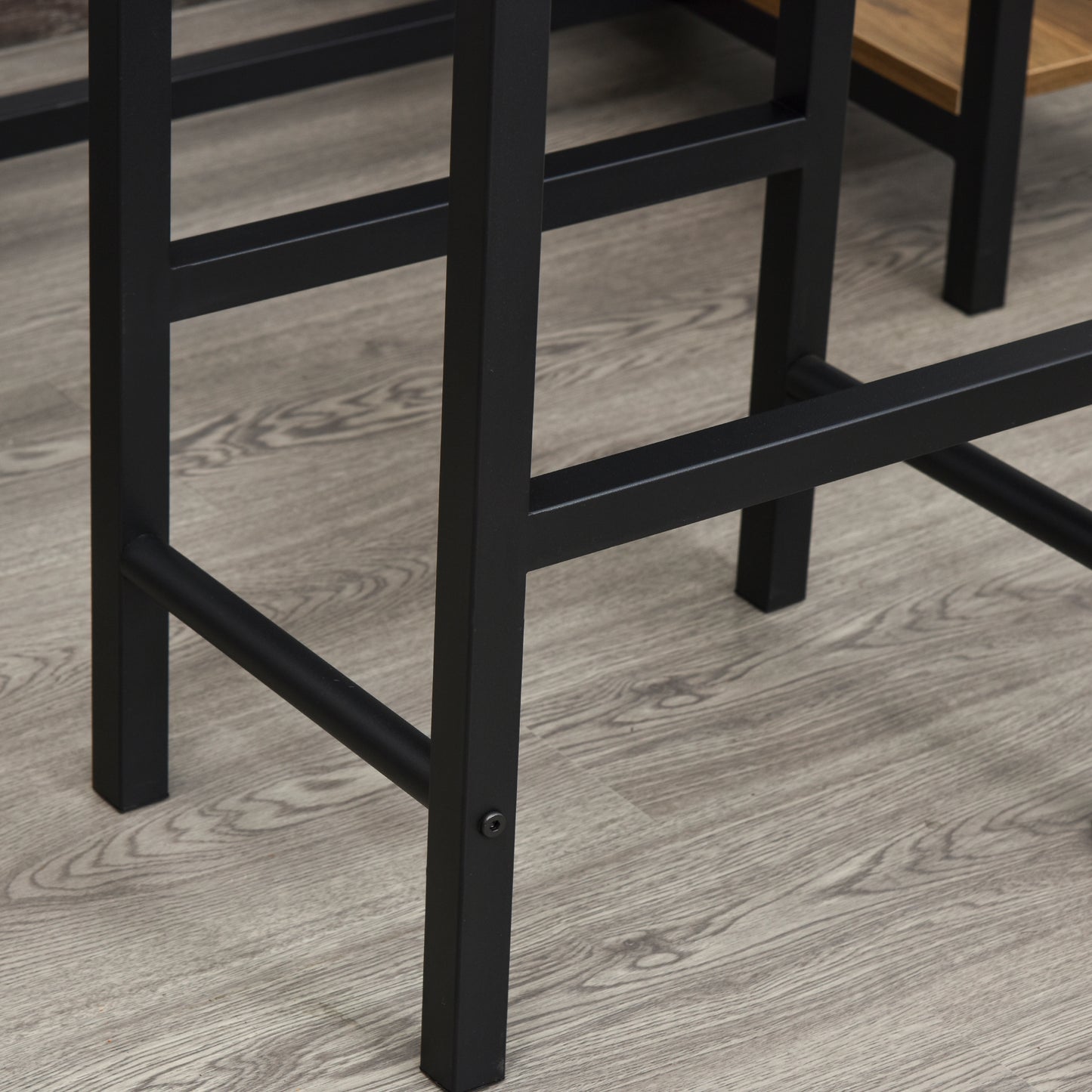 HOMCOM Bartisch-Set, Stehtisch mit 2 Barhockern, 3-teiliges Tischset Küchentresen mit Flaschenhalterung Spanplatte, Stahl, Natur+Schwarz, 108 x 60x 95H cm