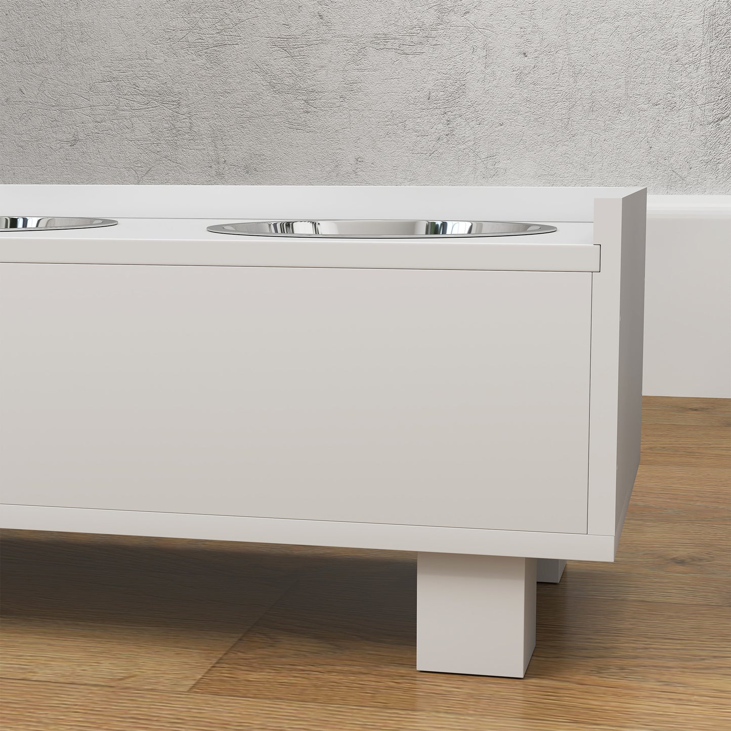 PawHut Erhöhte Fütterungsstation für Hunde, mit abnehmbarer Slow-Feeder-Matte, 2 Aluminiumschüsseln, Staurum, Weiß