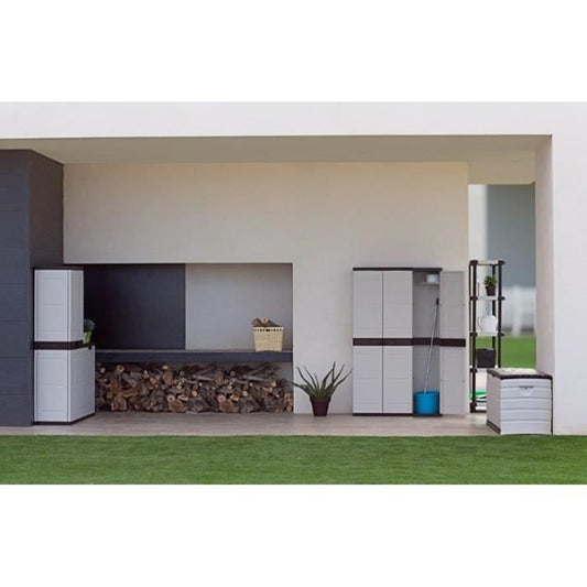Titanium Plastiken Low Cabinet 2 Doors With Etageres L70 x P44 x H88 cm Beige and Black Titanium Interior/Outdoor range