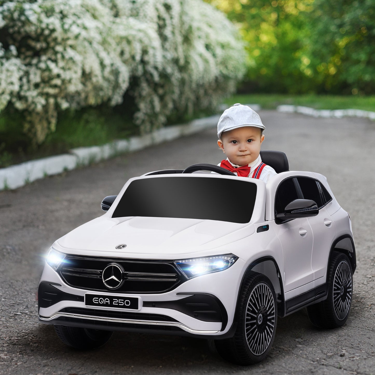 HOMCOM Elektro Kinderauto, lizenzierter Mercedes-Benz EQA, 3-8 km/h, Musik, Scheinwerfer, Hupe, Fernsteuerung, weiß