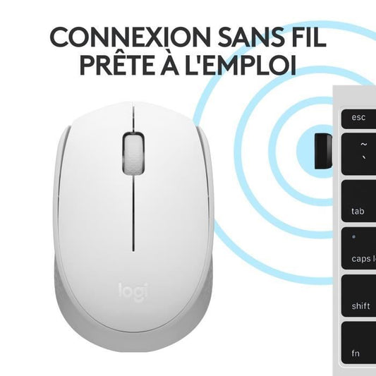 Logitech M171 2.4 GHz Wireless Mouse with USB Mini Receiver, Optical Tracking, Ambidextrous - Off-White