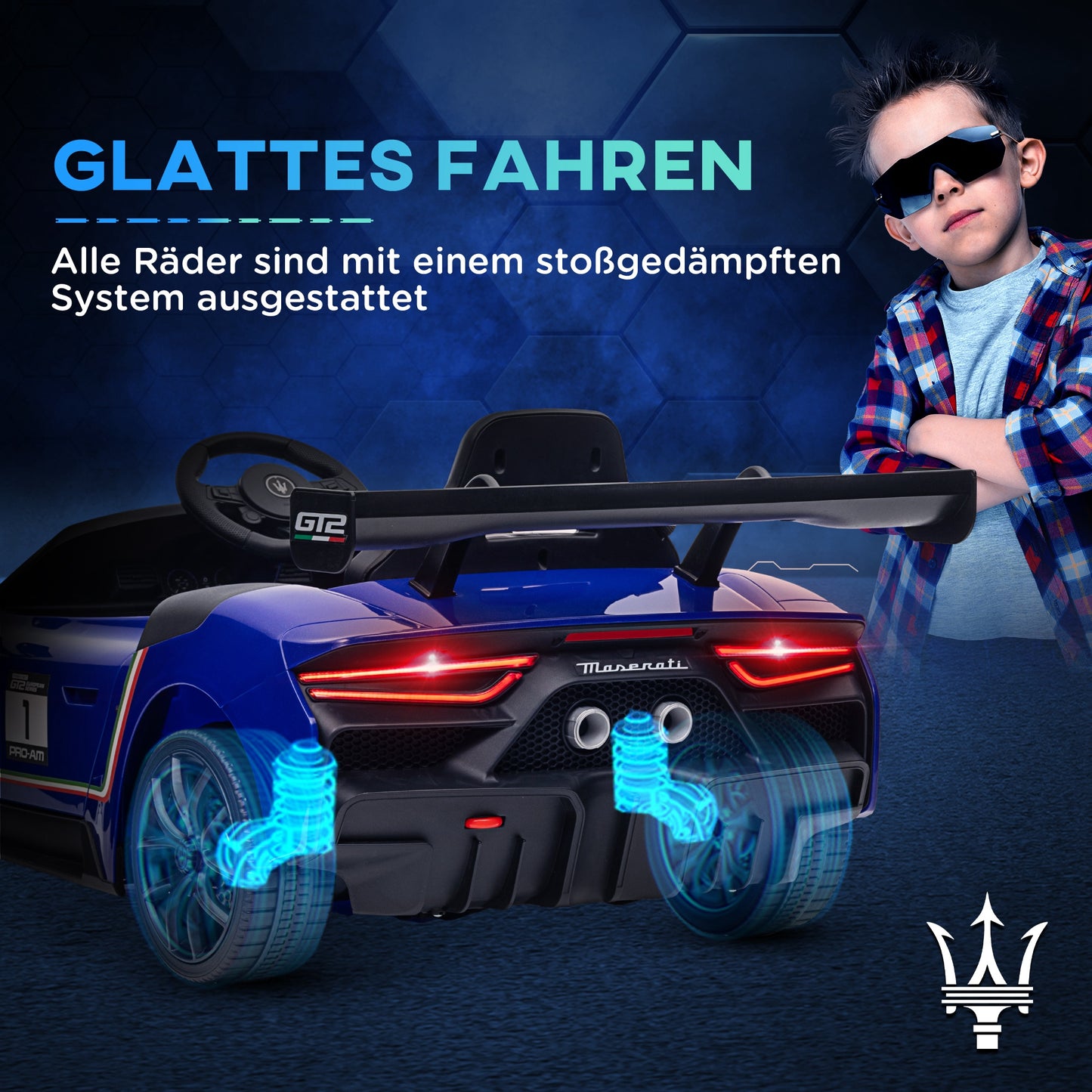 AIYAPLAY Elektro-Kinderauto 12V, lizenziert, Fernbedienung, stoßdämpfende Räder, Blau, 115x60x45 cm
